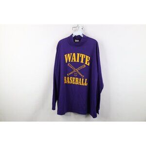 Vtg 90s Streetwear Mens 2XL Faded Waite Baseball Mock Neck T-Shirt Purple USA